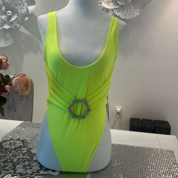 New PHILIPP PLEIN bright yellow Monokini swim suit one piece size M - Picture 5 of 7